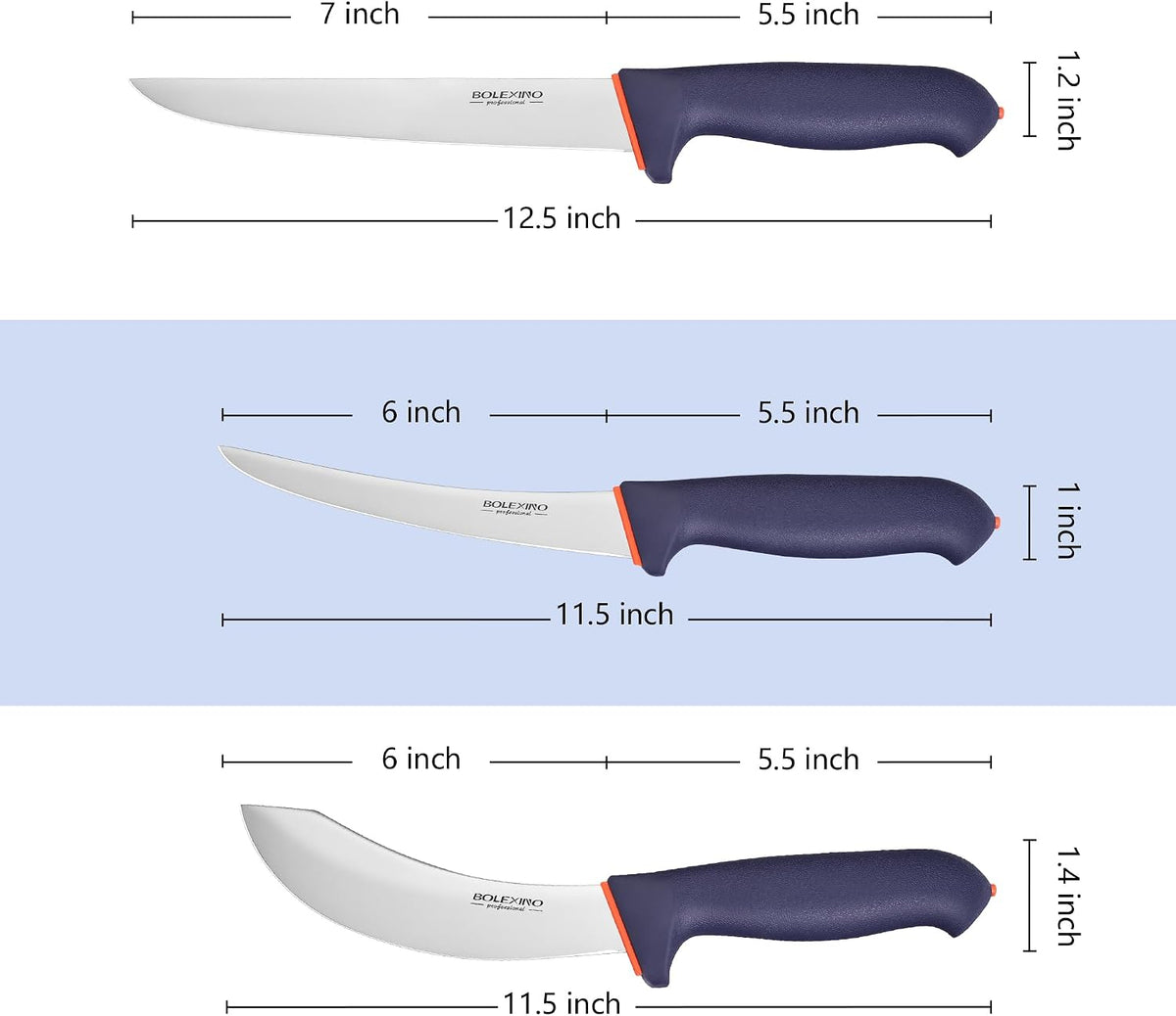 3 PCS Butcher Knife Set, Professional Meat Cutting Knives | Non-slip grip, 7" butcher & 6" skinning & boning,Ergonomic, less tired,Professional, precise cuts,X50CrMoV15 stainless steel.