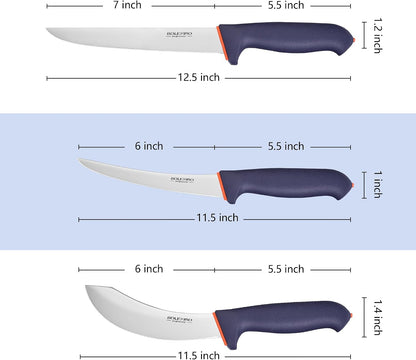 3 PCS Butcher Knife Set, Professional Meat Cutting Knives | Non-slip grip, 7" butcher & 6" skinning & boning,Ergonomic, less tired,Professional, precise cuts,X50CrMoV15 stainless steel.