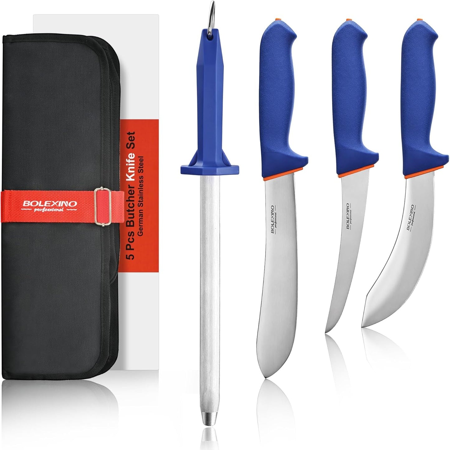 3 PCS Butcher Knife Set, Professional Meat Cutting Knives | Non-slip grip, 7" butcher & 6" skinning & boning,Ergonomic, less tired,Professional, precise cuts,X50CrMoV15 stainless steel.