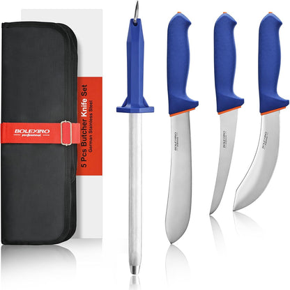 3 PCS Butcher Knife Set, Professional Meat Cutting Knives | Non-slip grip, 7" butcher & 6" skinning & boning,Ergonomic, less tired,Professional, precise cuts,X50CrMoV15 stainless steel.