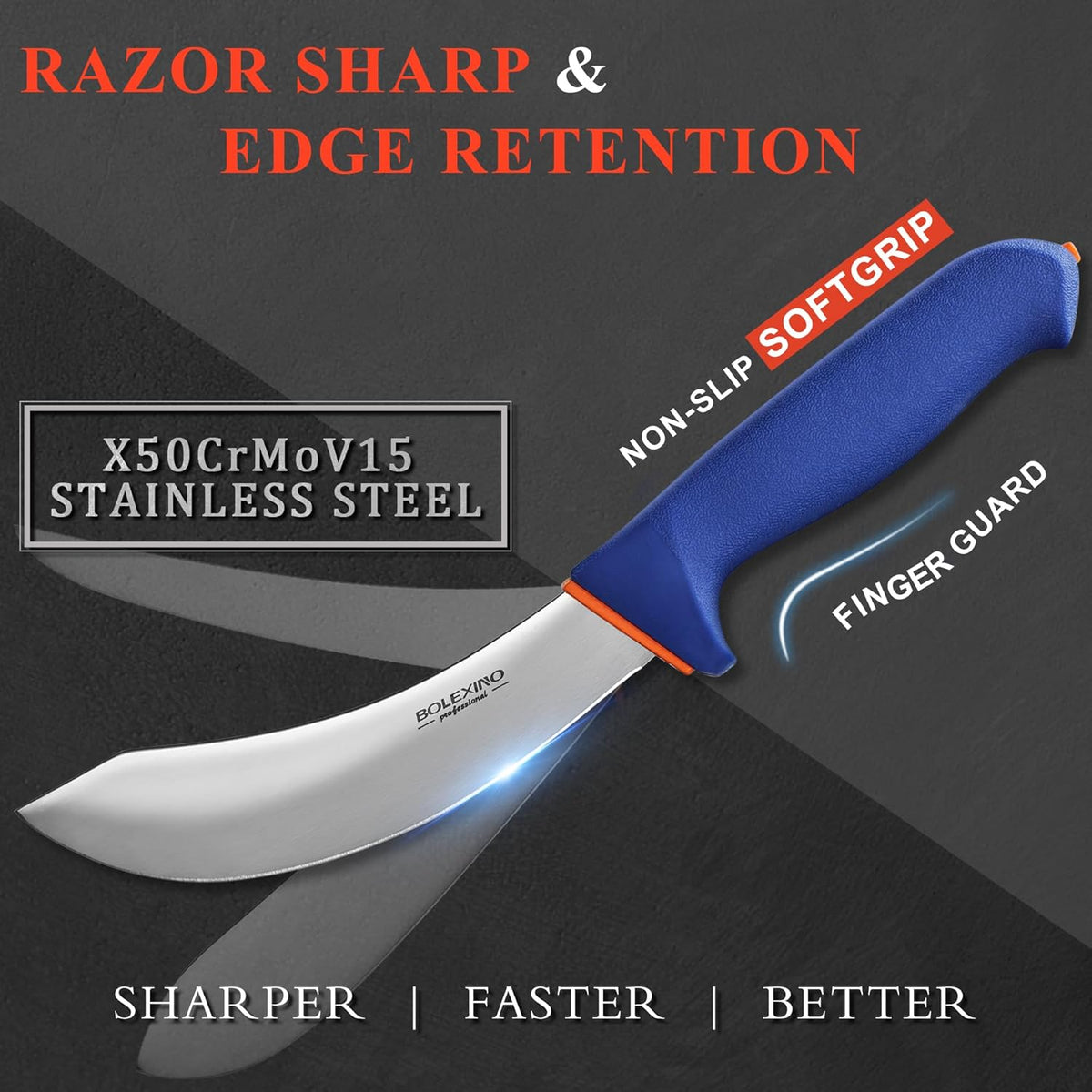 3 PCS Butcher Knife Set, Professional Meat Cutting Knives | Non-slip grip, 7" butcher & 6" skinning & boning,Ergonomic, less tired,Professional, precise cuts,X50CrMoV15 stainless steel.