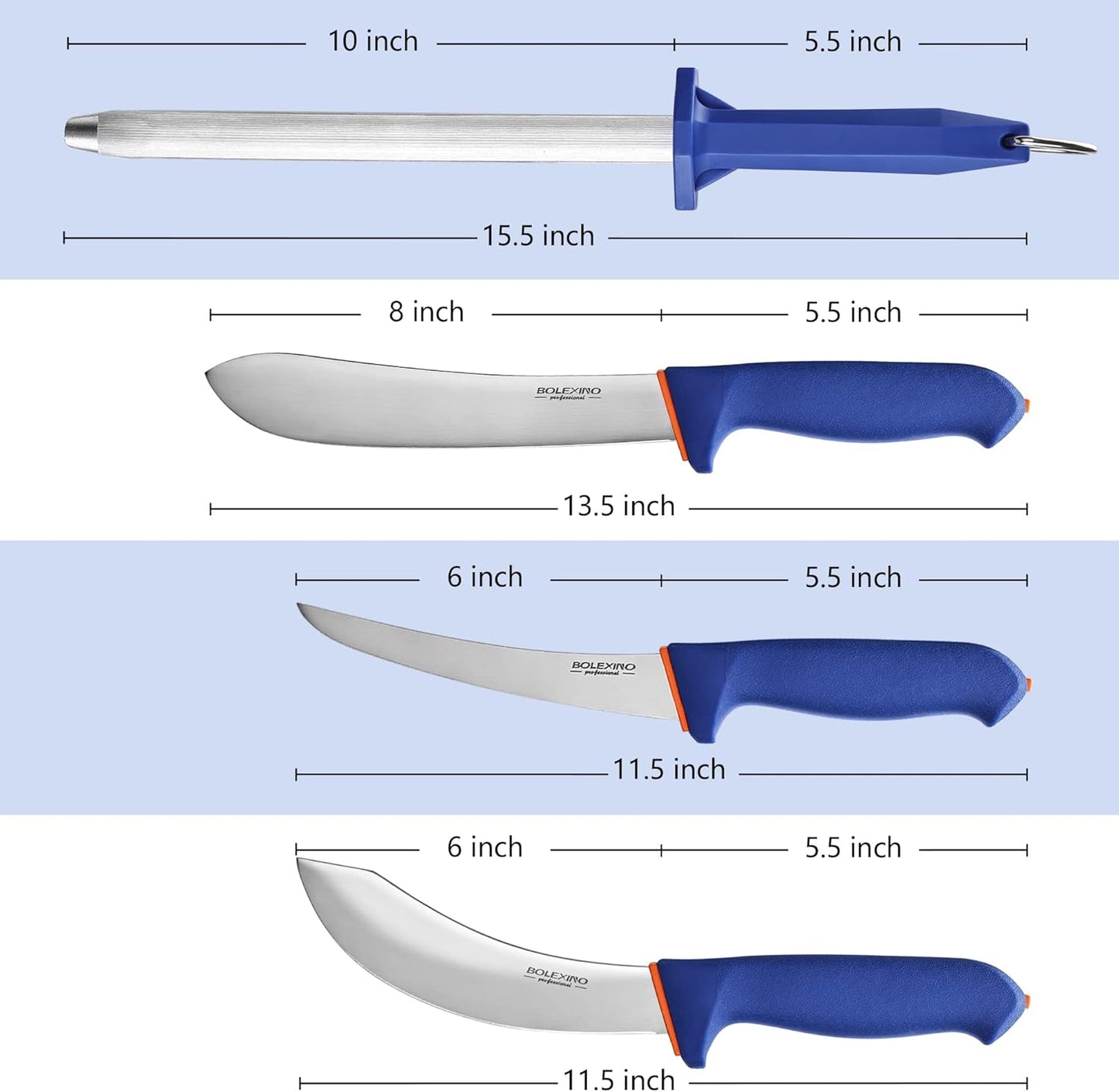 3 PCS Butcher Knife Set, Professional Meat Cutting Knives | Non-slip grip, 7" butcher & 6" skinning & boning,Ergonomic, less tired,Professional, precise cuts,X50CrMoV15 stainless steel.