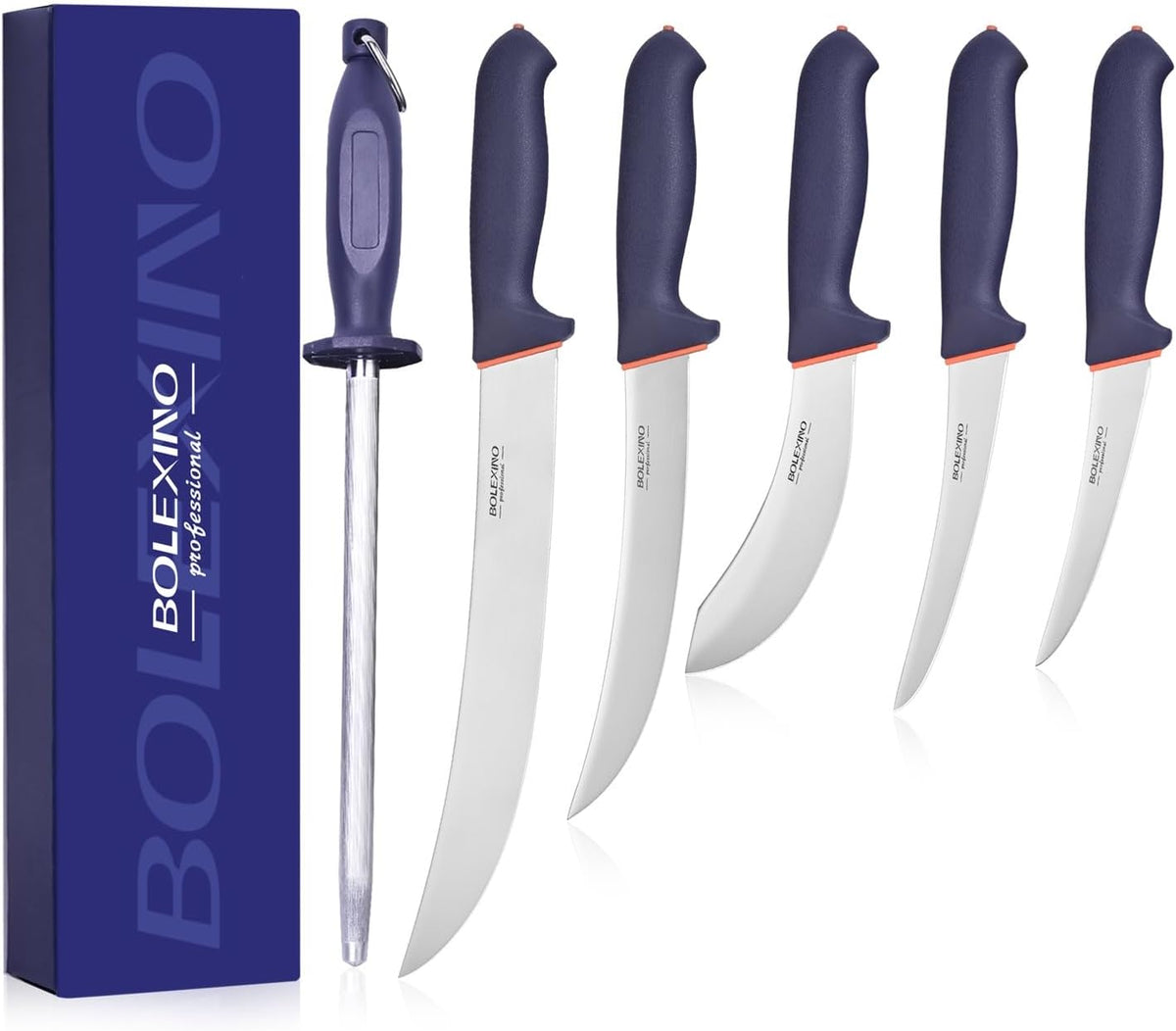 3 PCS Butcher Knife Set, Professional Meat Cutting Knives | Non-slip grip, 7" butcher & 6" skinning & boning,Ergonomic, less tired,Professional, precise cuts,X50CrMoV15 stainless steel.