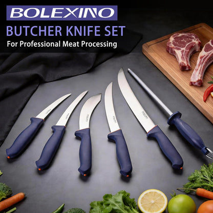 3 PCS Butcher Knife Set, Professional Meat Cutting Knives | Non-slip grip, 7" butcher & 6" skinning & boning,Ergonomic, less tired,Professional, precise cuts,X50CrMoV15 stainless steel.