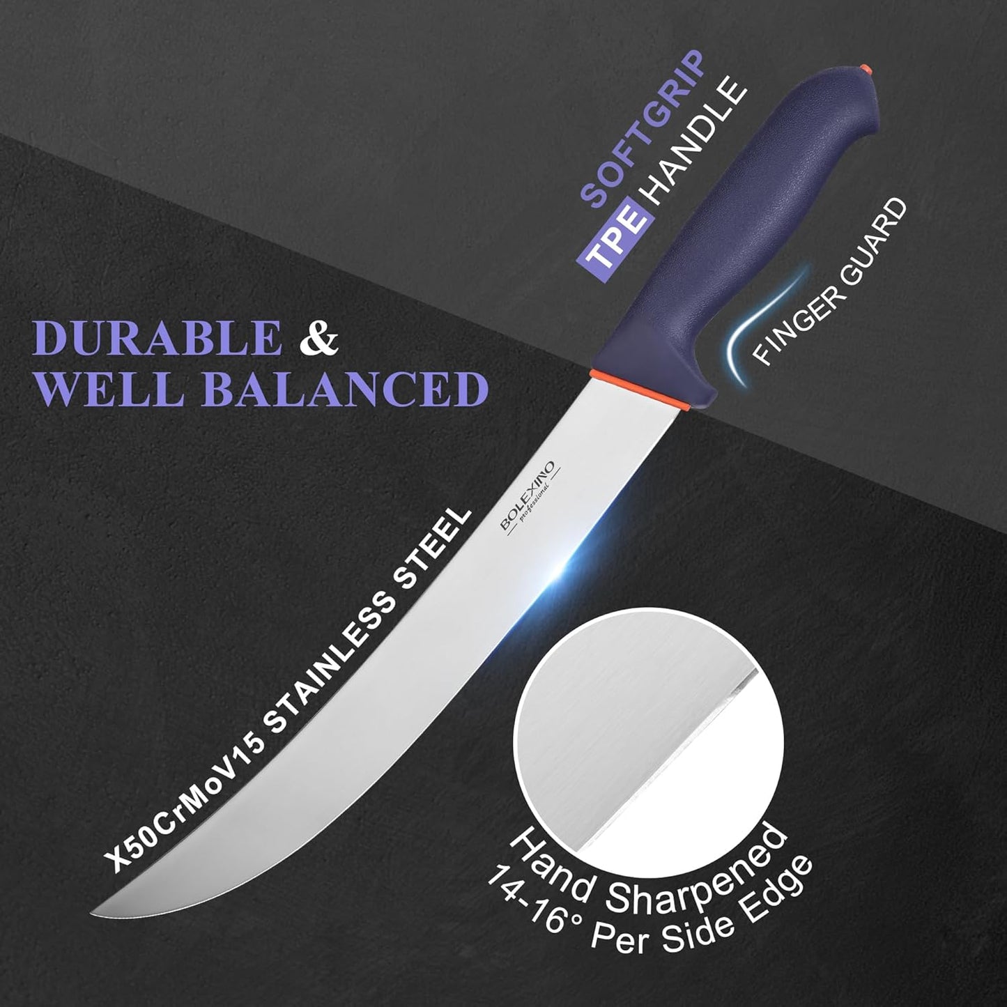 3 PCS Butcher Knife Set, Professional Meat Cutting Knives | Non-slip grip, 7" butcher & 6" skinning & boning,Ergonomic, less tired,Professional, precise cuts,X50CrMoV15 stainless steel.