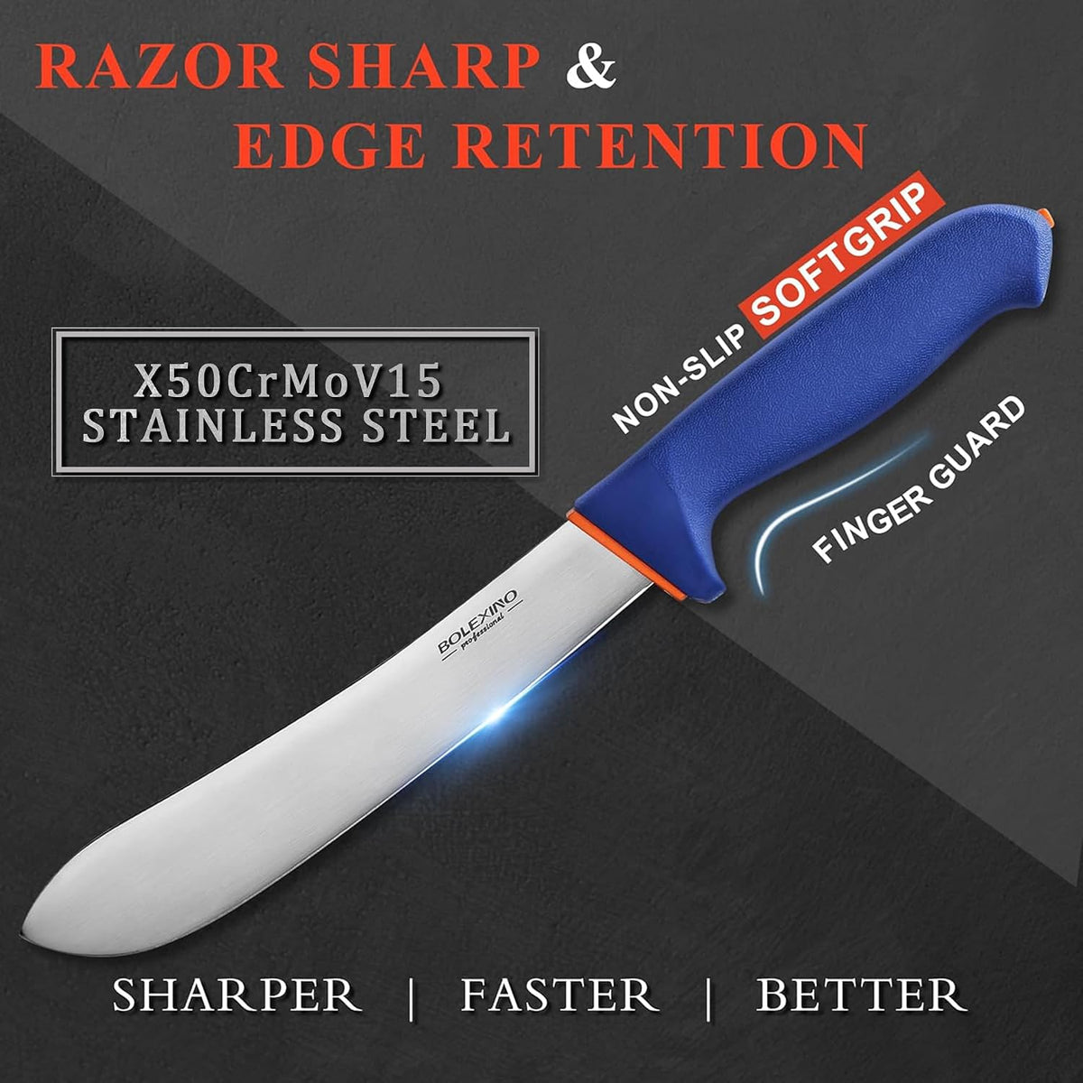 3 PCS Butcher Knife Set, Professional Meat Cutting Knives | Non-slip grip, 7" butcher & 6" skinning & boning,Ergonomic, less tired,Professional, precise cuts,X50CrMoV15 stainless steel.