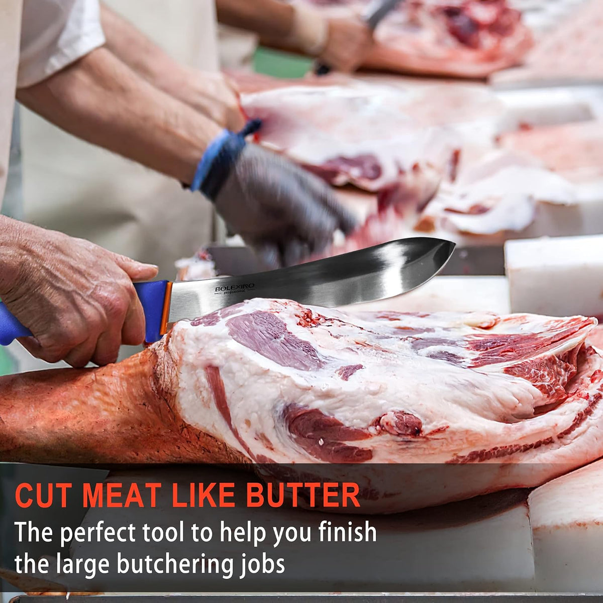 3 PCS Butcher Knife Set, Professional Meat Cutting Knives | Non-slip grip, 7" butcher & 6" skinning & boning,Ergonomic, less tired,Professional, precise cuts,X50CrMoV15 stainless steel.