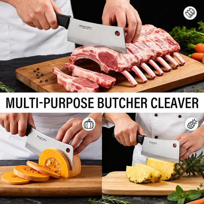 3 PCS Butcher Knife Set, Professional Meat Cutting Knives | Non-slip grip, 7" butcher & 6" skinning & boning,Ergonomic, less tired,Professional, precise cuts,X50CrMoV15 stainless steel.