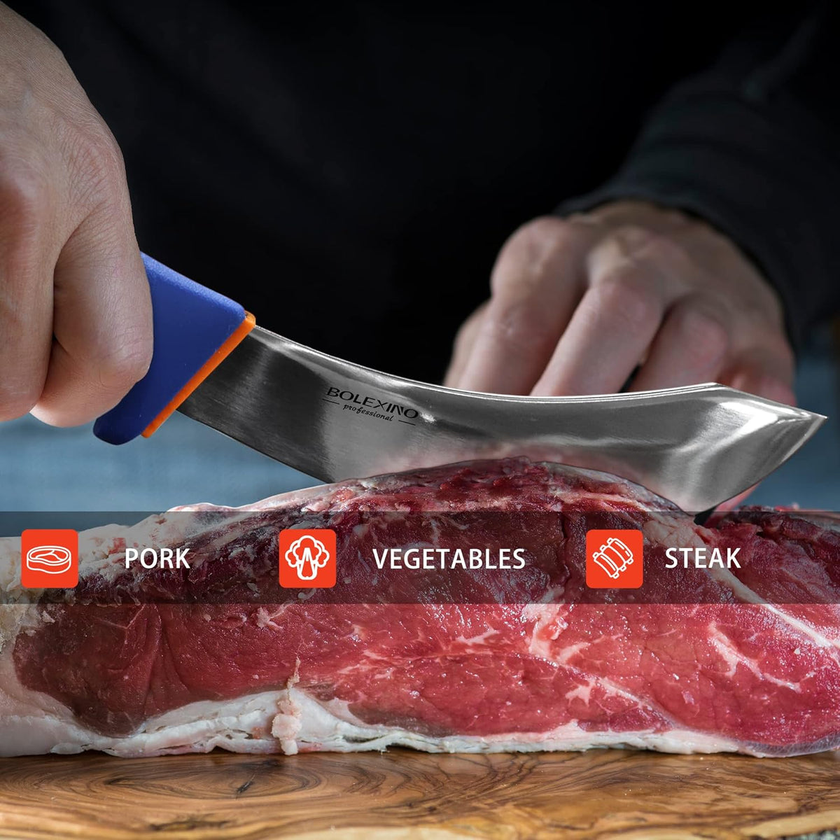 3 PCS Butcher Knife Set, Professional Meat Cutting Knives | Non-slip grip, 7" butcher & 6" skinning & boning,Ergonomic, less tired,Professional, precise cuts,X50CrMoV15 stainless steel.