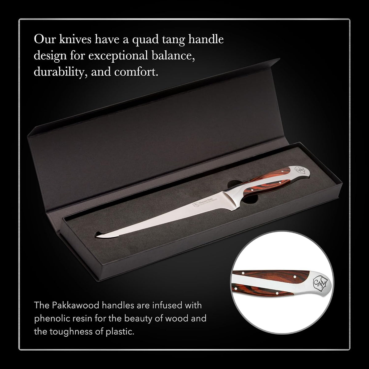 7-Inch Fillet Knife | German Forged High Carbon Steel Blade for Filleting, Boning, Trimming & Slicing | Ergonomic Quad-Tang Pakkawood Handle & Gift Box
