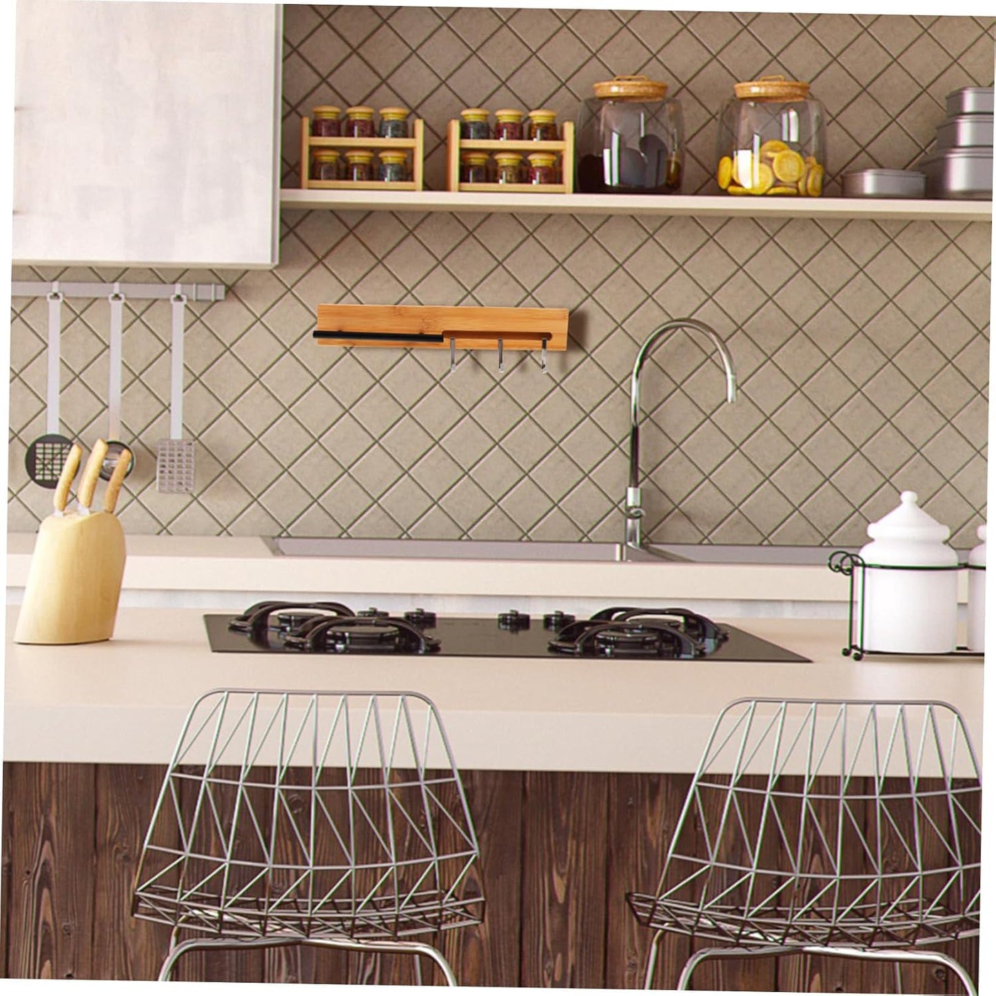 Wooden Wall-mounted Knife Rack No Drill Knife Holder for Kitchen Stylish Natural Utensil Organizer Efficient Storage for Home and Restaurant Use
