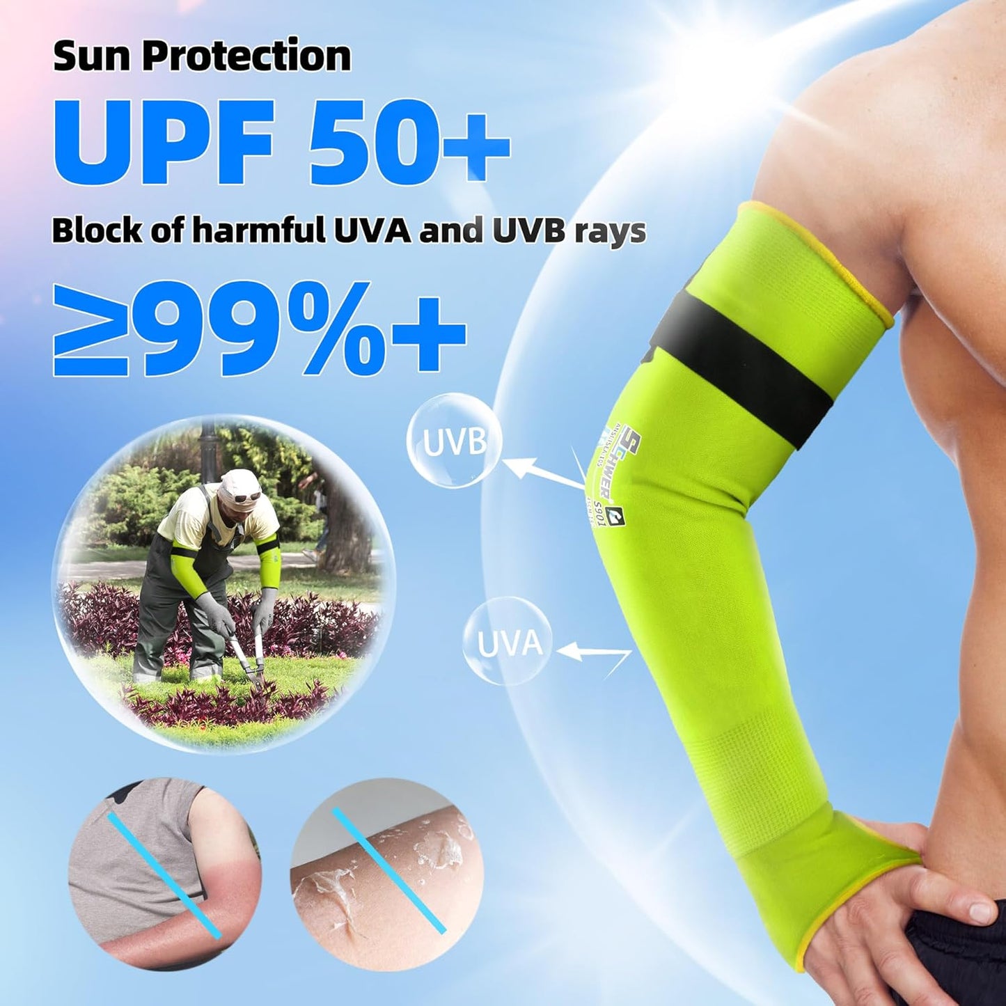 22 inch AIR-SKIN ANSI A6 Cut Resistant Arm Sleeves for Men & Women S901, Non-PFAS Arm Protectors for High Risk Work, UPF50+ UV Protection Cooling Gardening Sleeves for Farming, Lightweight