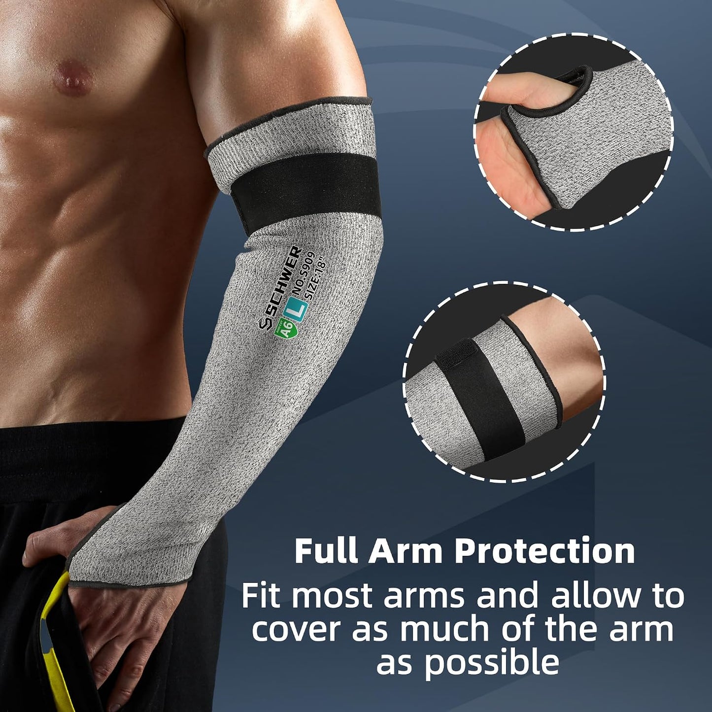 22 inch AIR-SKIN ANSI A6 Cut Resistant Arm Sleeves for Men & Women S901, Non-PFAS Arm Protectors for High Risk Work, UPF50+ UV Protection Cooling Gardening Sleeves for Farming, Lightweight