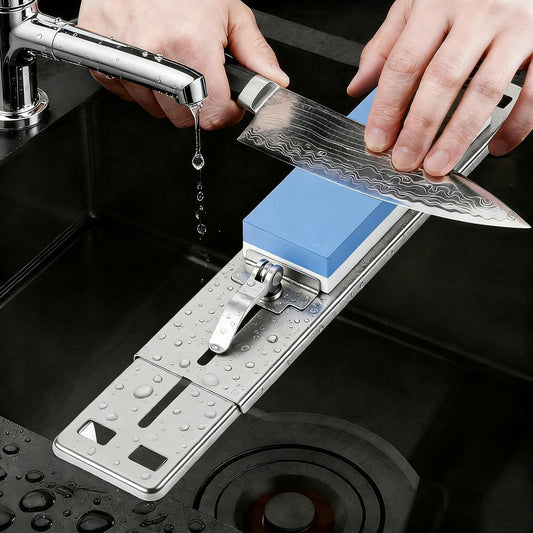 Knife Sharpening Stone Set with Adjustable Base, Dual Grit Whetstone | 1000/6000 Waterstone, Fast & Efficient Diamond Knife Sharpener for Various sinks for hand washing