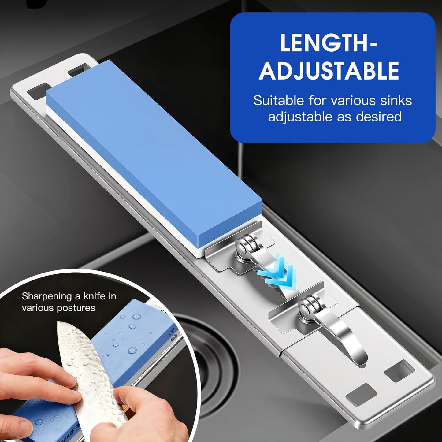 Knife Sharpening Stone Set with Adjustable Base, Dual Grit Whetstone | 1000/6000 Waterstone, Fast & Efficient Diamond Knife Sharpener for Various sinks for hand washing