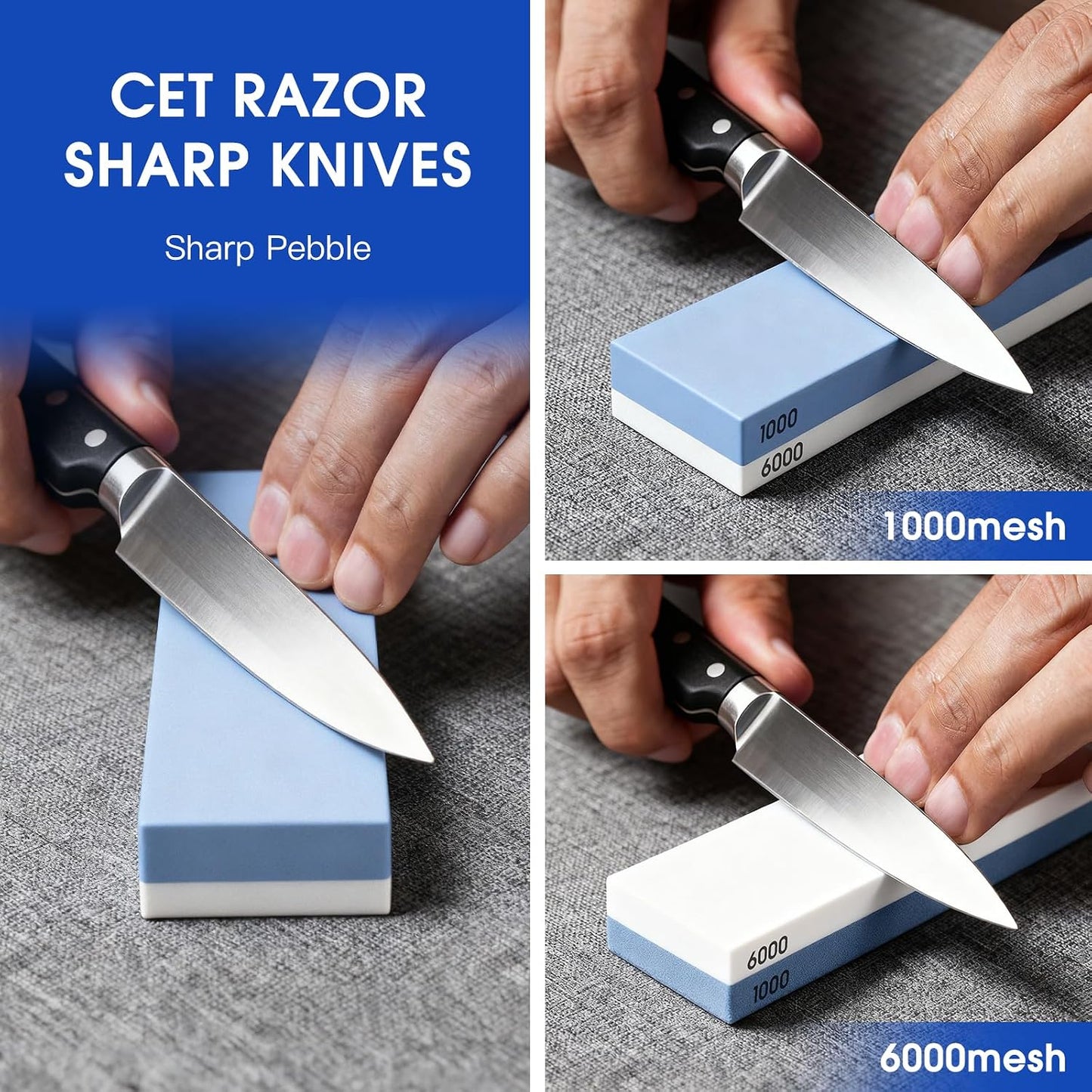 Knife Sharpening Stone Set with Adjustable Base, Dual Grit Whetstone | 1000/6000 Waterstone, Fast & Efficient Diamond Knife Sharpener for Various sinks for hand washing