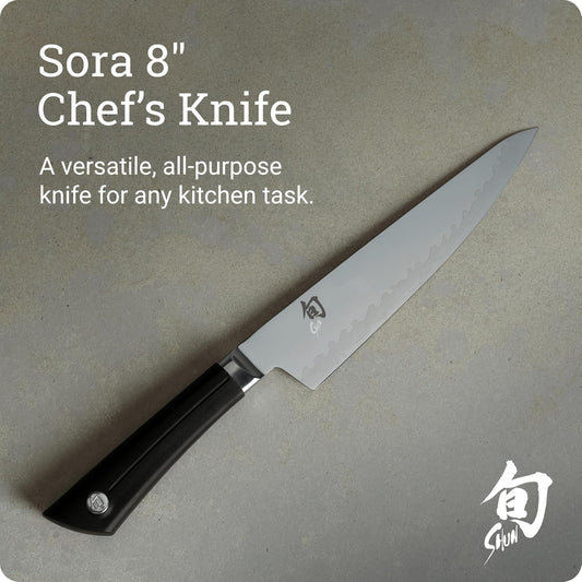 Sora 8" Chef's Knife, Handcrafted Japanese Kitchen Knife, VG10 Steel Edge and 420J Stainless Steel Blade, Balanced Handle, Gyuto-Style Chef Tool for Professional and Home Chefs