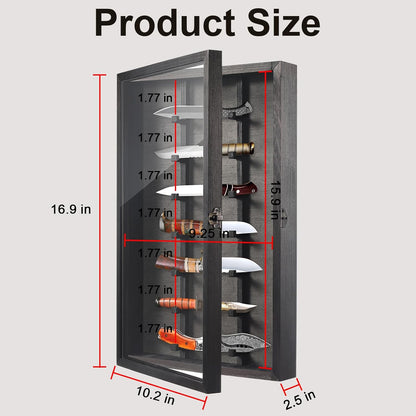Knife Display Case with Lockable Clear Acrylic Door, Wall Mount Wooden Knife Display Stand, Pocket Knife Display Cases for Storage, Collection, Holds up to 7 Knifes (Black)