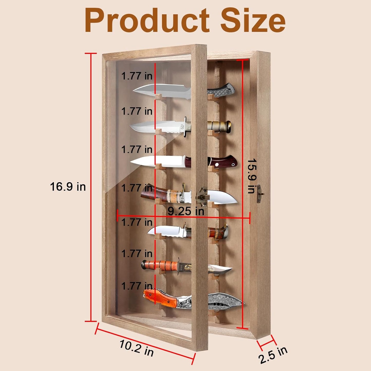 Knife Display Case with Lockable Clear Acrylic Door, Wall Mount Wooden Knife Display Stand, Pocket Knife Display Cases for Storage, Collection, Holds up to 7 Knifes (Black)