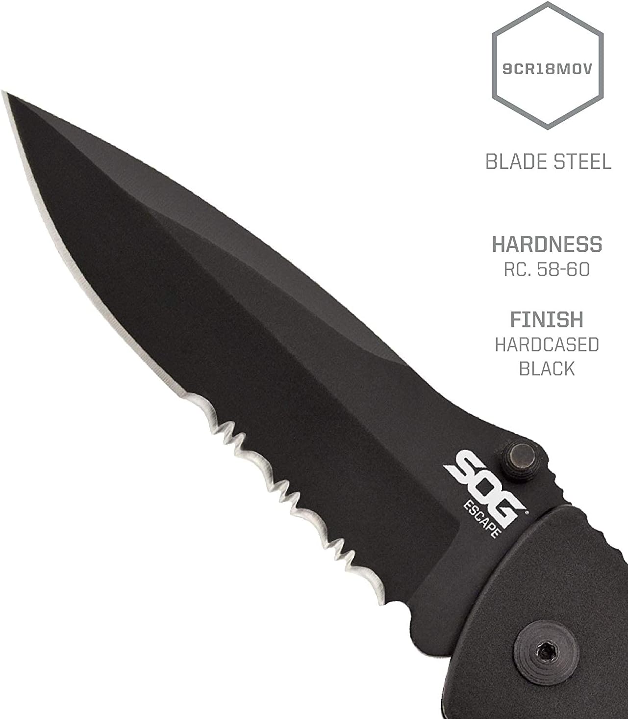 Escape Tactical Folding Knife- 3.4 Inch Serrated Edge Blade Emergency Pocket Knife with Glass Breaker, Wire Stripper and Line Cutter Blades-Black (FF25-CP)