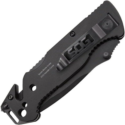 Escape Tactical Folding Knife- 3.4 Inch Serrated Edge Blade Emergency Pocket Knife with Glass Breaker, Wire Stripper and Line Cutter Blades-Black (FF25-CP)