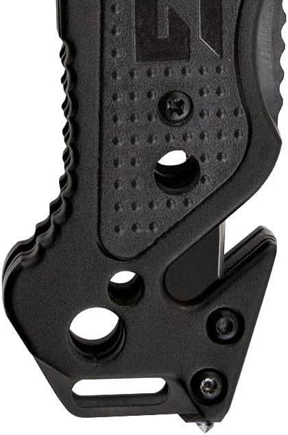 Escape Tactical Folding Knife- 3.4 Inch Serrated Edge Blade Emergency Pocket Knife with Glass Breaker, Wire Stripper and Line Cutter Blades-Black (FF25-CP)