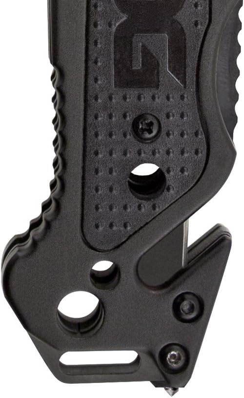 Escape Tactical Folding Knife- 3.4 Inch Serrated Edge Blade Emergency Pocket Knife with Glass Breaker, Wire Stripper and Line Cutter Blades-Black (FF25-CP)