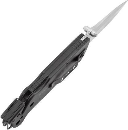 Escape Tactical Folding Knife- 3.4 Inch Serrated Edge Blade Emergency Pocket Knife with Glass Breaker, Wire Stripper and Line Cutter Blades-Black (FF25-CP)