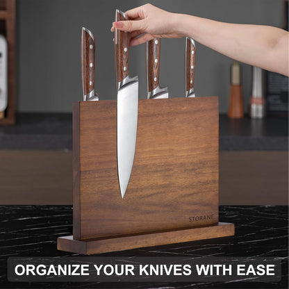 Magnetic Knife Block Acacia Wood -Double Sided Magnetic Knife Holder Rack for Kitchen Counter -Universal Knife Block Without Knives Wooden Multifunctional Storage Fully Assembled