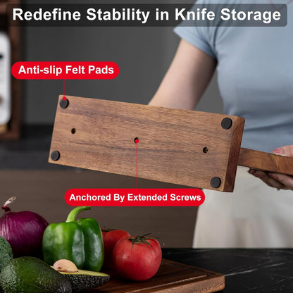 Magnetic Knife Block Acacia Wood -Double Sided Magnetic Knife Holder Rack for Kitchen Counter -Universal Knife Block Without Knives Wooden Multifunctional Storage Fully Assembled