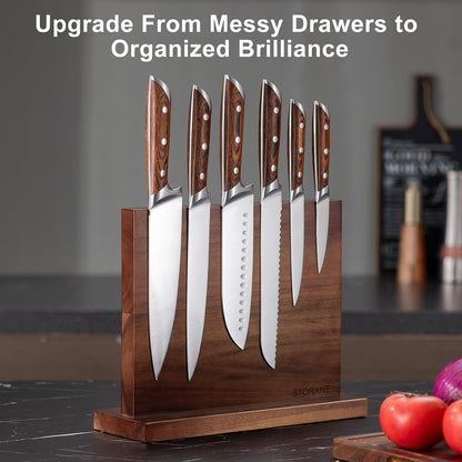 Magnetic Knife Block Acacia Wood -Double Sided Magnetic Knife Holder Rack for Kitchen Counter -Universal Knife Block Without Knives Wooden Multifunctional Storage Fully Assembled