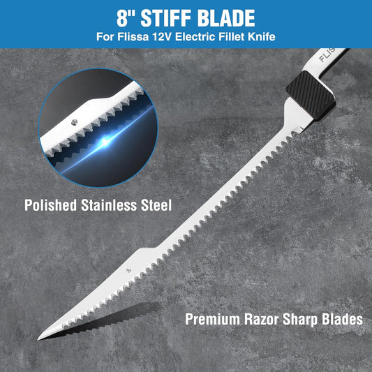 8" Flex Replacement Blade for Electric Fillet Knife, Stainless Steel | Premium Razor Sharp Blade with Reciprocating Construction, for Fishing, Filleting, and Cutting