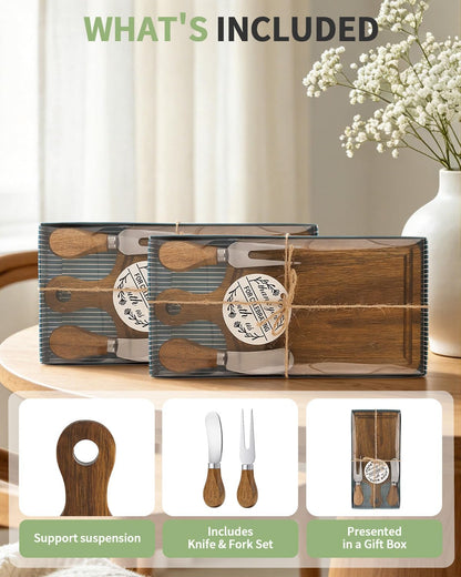 1 Set Bridal Baby Shower Cheese Prizes, Square Cheese Board Cheese, Small Cheese Board with Knife and Fork, Small Acacia Charcuterie Board for Valentines Bridal Baby Shower Housewarming Gifts(Acacia)