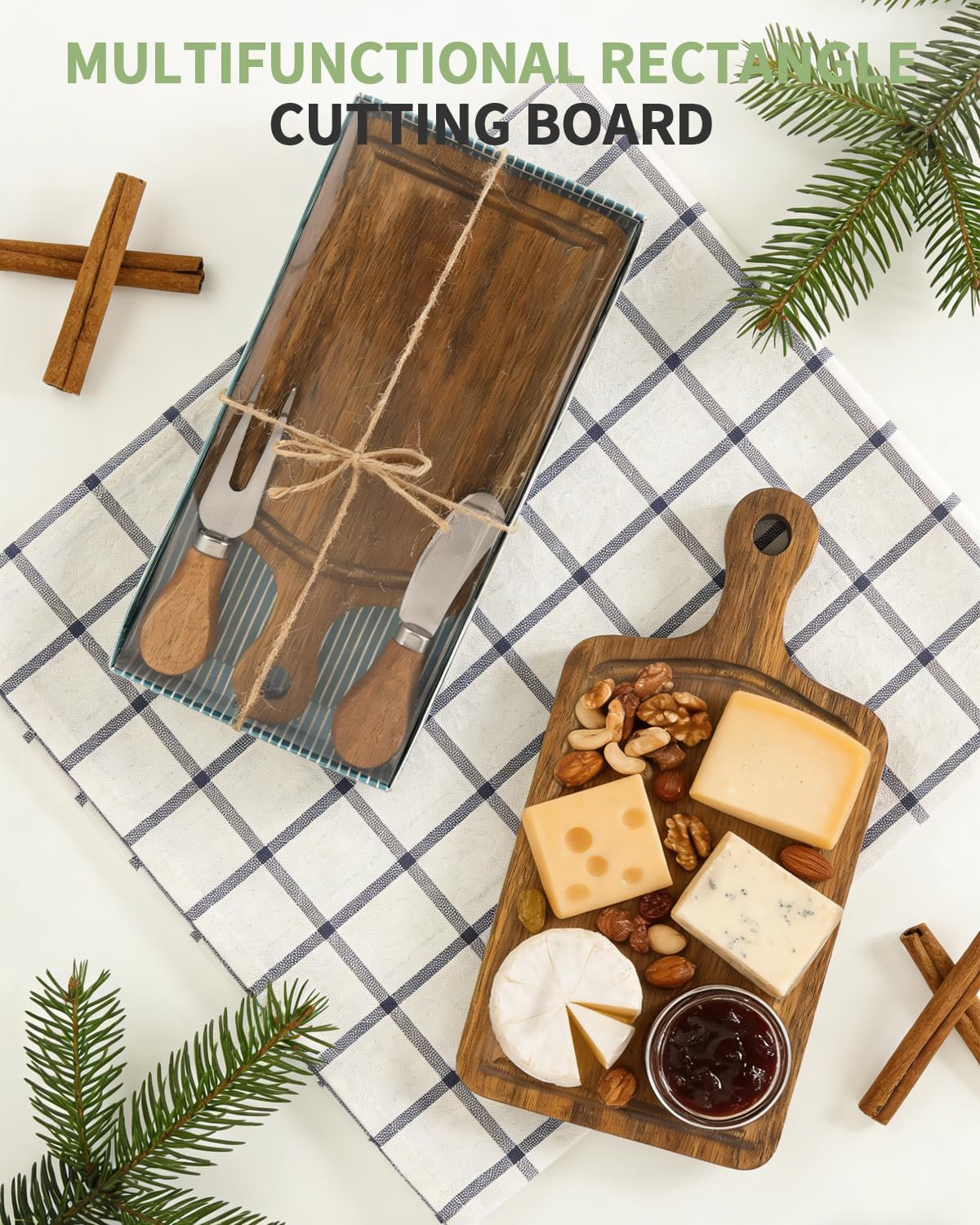 1 Set Bridal Baby Shower Cheese Prizes, Square Cheese Board Cheese, Small Cheese Board with Knife and Fork, Small Acacia Charcuterie Board for Valentines Bridal Baby Shower Housewarming Gifts(Acacia)