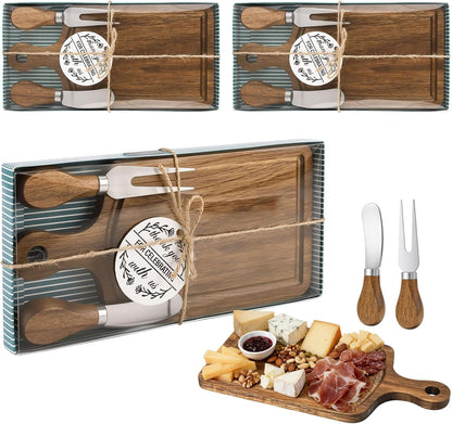 1 Set Bridal Baby Shower Cheese Prizes, Square Cheese Board Cheese, Small Cheese Board with Knife and Fork, Small Acacia Charcuterie Board for Valentines Bridal Baby Shower Housewarming Gifts(Acacia)