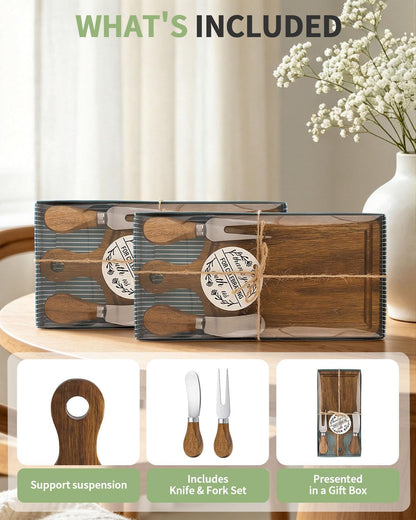 1 Set Bridal Baby Shower Cheese Prizes, Square Cheese Board Cheese, Small Cheese Board with Knife and Fork, Small Acacia Charcuterie Board for Valentines Bridal Baby Shower Housewarming Gifts(Acacia)