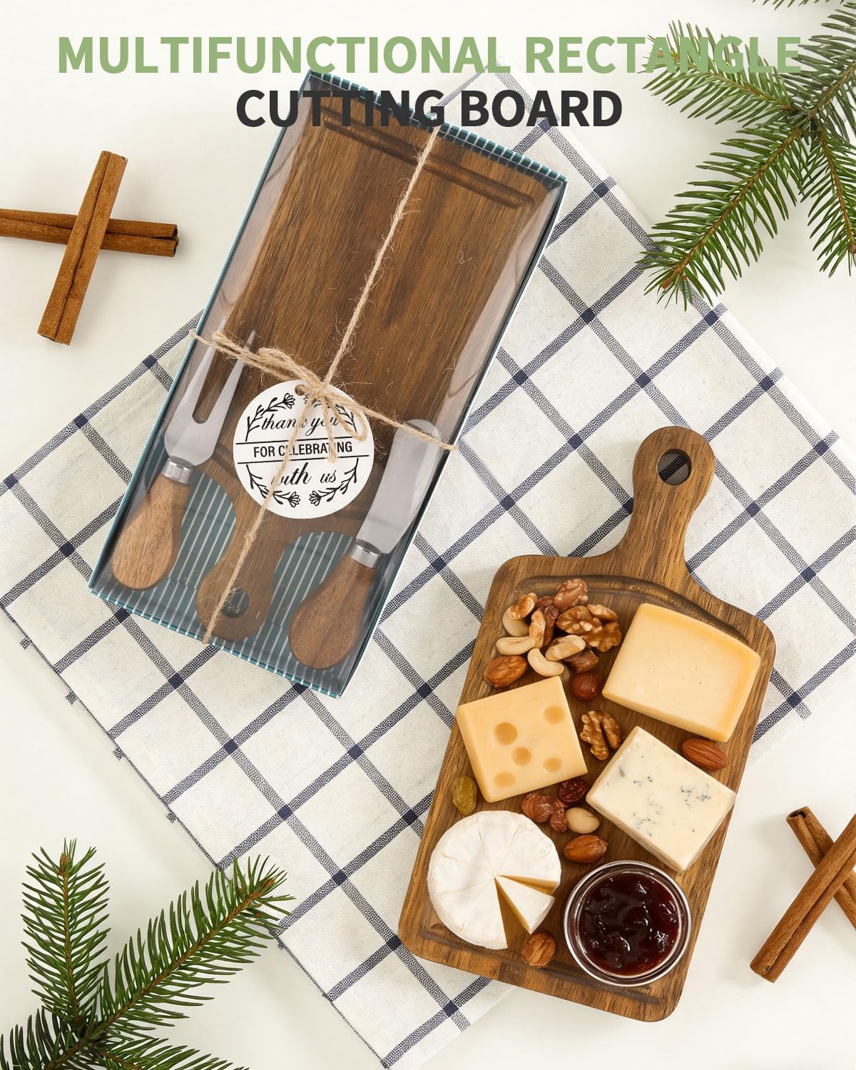 1 Set Bridal Baby Shower Cheese Prizes, Square Cheese Board Cheese, Small Cheese Board with Knife and Fork, Small Acacia Charcuterie Board for Valentines Bridal Baby Shower Housewarming Gifts(Acacia)