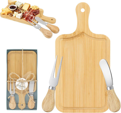 1 Set Bridal Baby Shower Cheese Prizes, Square Cheese Board Cheese, Small Cheese Board with Knife and Fork, Small Acacia Charcuterie Board for Valentines Bridal Baby Shower Housewarming Gifts(Acacia)