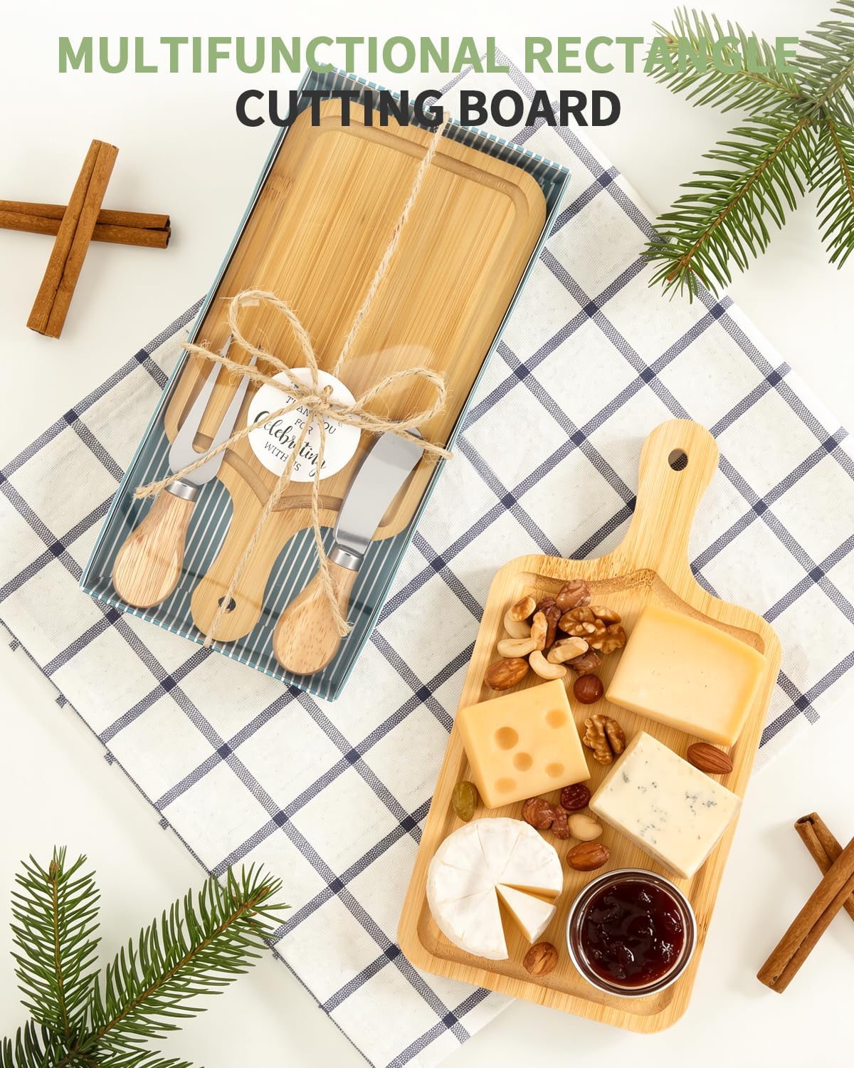 1 Set Bridal Baby Shower Cheese Prizes, Square Cheese Board Cheese, Small Cheese Board with Knife and Fork, Small Acacia Charcuterie Board for Valentines Bridal Baby Shower Housewarming Gifts(Acacia)