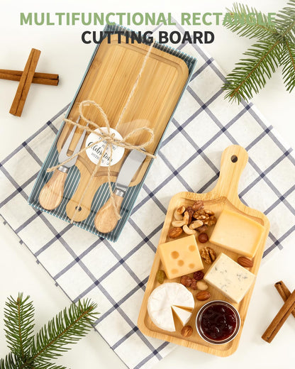 1 Set Bridal Baby Shower Cheese Prizes, Square Cheese Board Cheese, Small Cheese Board with Knife and Fork, Small Acacia Charcuterie Board for Valentines Bridal Baby Shower Housewarming Gifts(Acacia)
