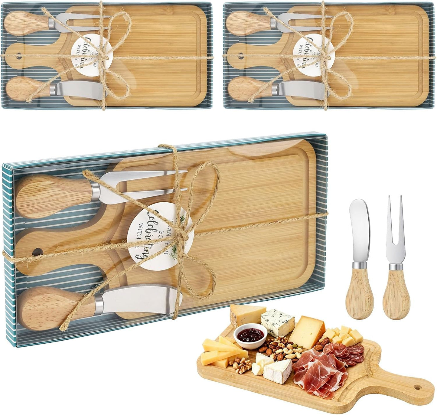 1 Set Bridal Baby Shower Cheese Prizes, Square Cheese Board Cheese, Small Cheese Board with Knife and Fork, Small Acacia Charcuterie Board for Valentines Bridal Baby Shower Housewarming Gifts(Acacia)