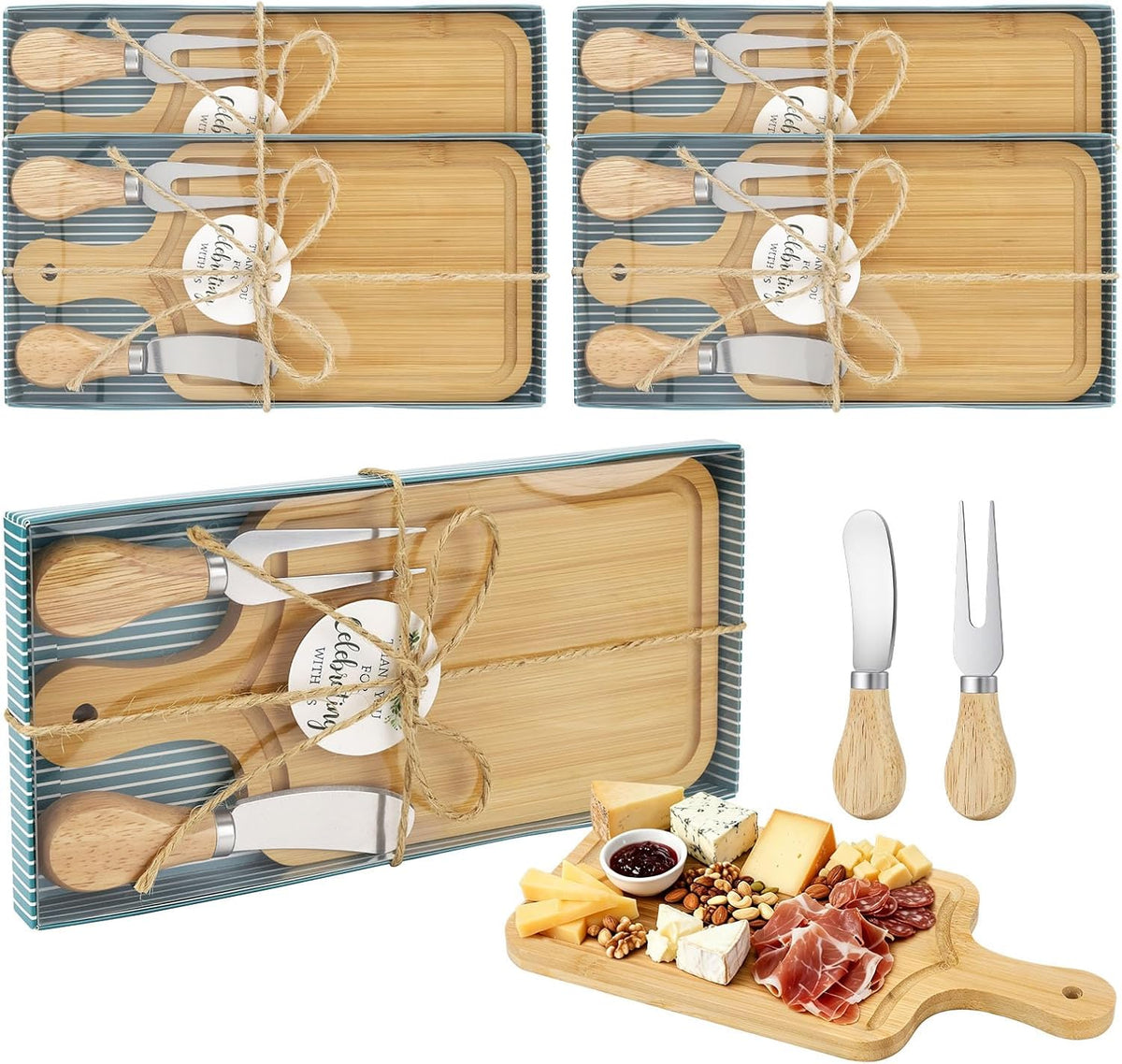 1 Set Bridal Baby Shower Cheese Prizes, Square Cheese Board Cheese, Small Cheese Board with Knife and Fork, Small Acacia Charcuterie Board for Valentines Bridal Baby Shower Housewarming Gifts(Acacia)