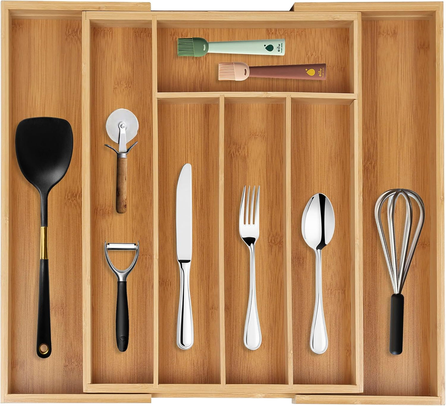 Bamboo Drawer Organizer Expandable Cutlery Tray Adjustable Utensils Holde