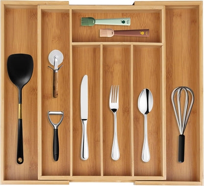 Bamboo Drawer Organizer Expandable Cutlery Tray Adjustable Utensils Holde
