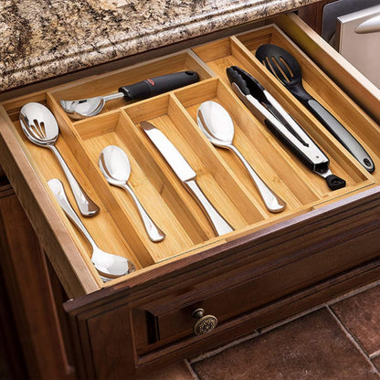 Bamboo Drawer Organizer Expandable Cutlery Tray Adjustable Utensils Holde