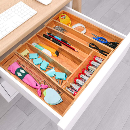 Bamboo Drawer Organizer Expandable Cutlery Tray Adjustable Utensils Holde