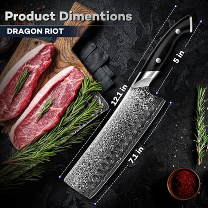 Japanese Nakiri Knife, Damascus VG10 Meat and Vegetable Cleaver Knife, Ergonomic Wooden Handle, Elegant Gift Box for Men and Women