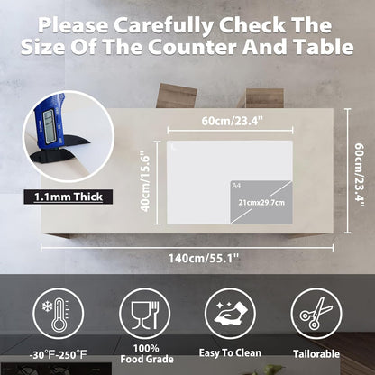 Thick Silicone Counter Mat Large 23.4x15.6" for Kitchen Countertop Crafts | Kitchen Table/Countertop Protector/Non Stick Pastry Baking Placemats Silicone Pad Crafts Kid Heat Resistant White Translucent