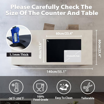 Thick Silicone Counter Mat Large 23.4x15.6" for Kitchen Countertop Crafts | Kitchen Table/Countertop Protector/Non Stick Pastry Baking Placemats Silicone Pad Crafts Kid Heat Resistant White Translucent