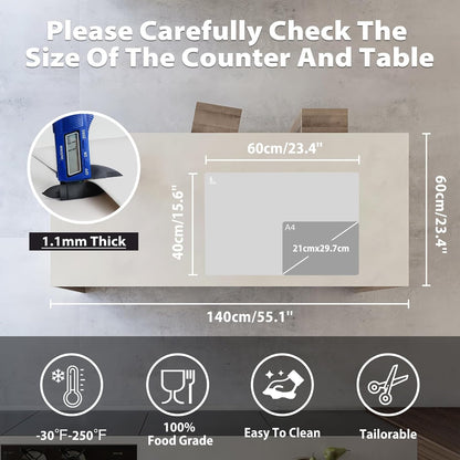 Thick Silicone Counter Mat Large 23.4x15.6" for Kitchen Countertop Crafts | Kitchen Table/Countertop Protector/Non Stick Pastry Baking Placemats Silicone Pad Crafts Kid Heat Resistant White Translucent